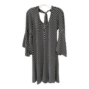 H.Z. Pronto Moda Black White Striped Tie Neck Dress Made in Italy Size 12